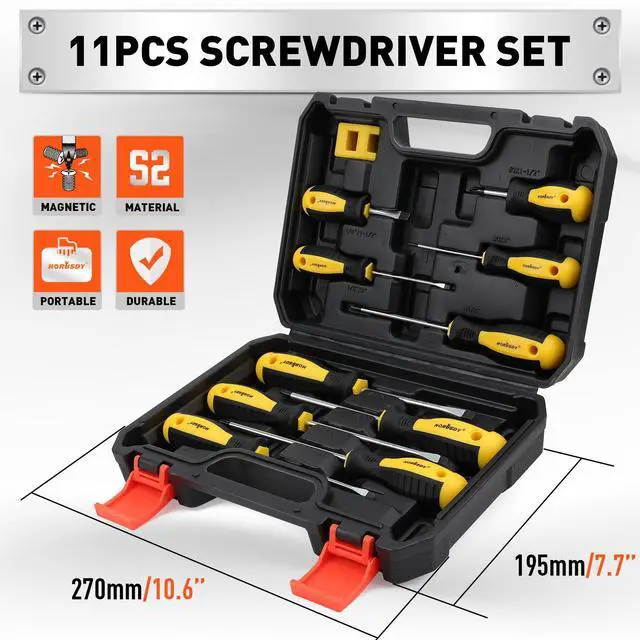 Alt view image 5 of 7 - 11-piece Magnetic Screwdriver Set with Case, 5 Phillips & 5 Flat Head Tips with Magnetizer demagnetizer Precision Screwdriver Set