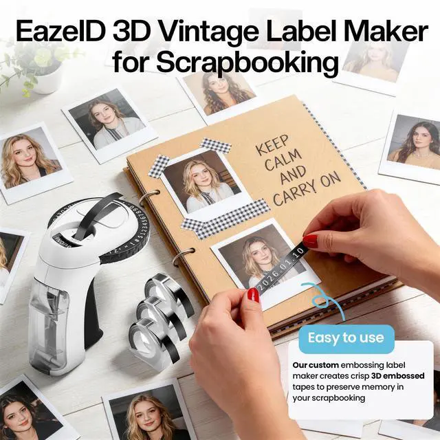 Alt view image 3 of 7 - Embossing Label Maker Machine with Tapes, Manual Embossed Label Maker Retro, Vintage Embosser Labeler 3/8 Inch 9mm 3D Waterproof-Labels for Scrapbooking Supplies Kids DIY Craft Home Office Use