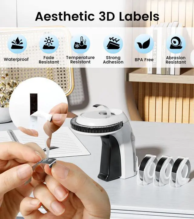 Alt view image 7 of 7 - Embossing Label Maker Machine with Tapes, Manual Embossed Label Maker Retro, Vintage Embosser Labeler 3/8 Inch 9mm 3D Waterproof-Labels for Scrapbooking Supplies Kids DIY Craft Home Office Use