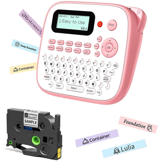 Main image of Pink Label Maker Machine with-Tape, Portable Kids Label Maker, Handheld Electric Label Maker with Keyboard, D210S Easy Labeler with Multiple Fonts Frame Barcode for Home Office School Supplies