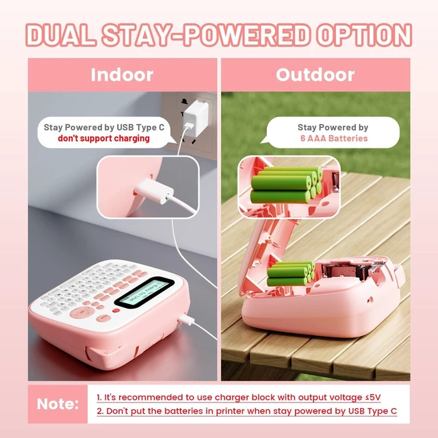 Alt view image 3 of 7 - Pink Label Maker Machine with-Tape, Portable Kids Label Maker, Handheld Electric Label Maker with Keyboard, D210S Easy Labeler with Multiple Fonts Frame Barcode for Home Office School Supplies