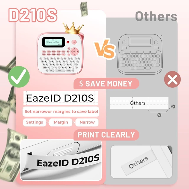 Alt view image 4 of 7 - Pink Label Maker Machine with-Tape, Portable Kids Label Maker, Handheld Electric Label Maker with Keyboard, D210S Easy Labeler with Multiple Fonts Frame Barcode for Home Office School Supplies