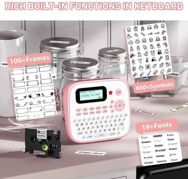 Alt view image 6 of 7 - Pink Label Maker Machine with-Tape, Portable Kids Label Maker, Handheld Electric Label Maker with Keyboard, D210S Easy Labeler with Multiple Fonts Frame Barcode for Home Office School Supplies