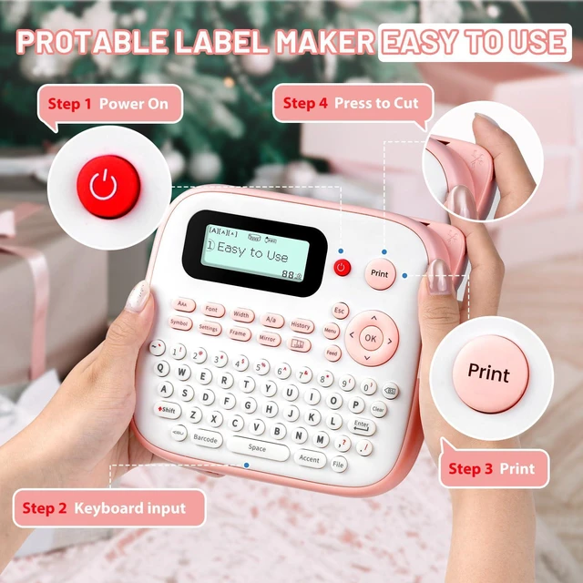 Alt view image 7 of 7 - Pink Label Maker Machine with-Tape, Portable Kids Label Maker, Handheld Electric Label Maker with Keyboard, D210S Easy Labeler with Multiple Fonts Frame Barcode for Home Office School Supplies