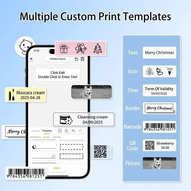 Alt view image 2 of 7 - Bluetooth Label Maker Machine with Tape, Portable Mini Label Printer Wireless Thermal Handheld Sticker Makers Mini Label Makers with Multiple Templates for Organizing Office Home School(White)