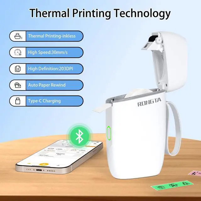 Alt view image 4 of 7 - Bluetooth Label Maker Machine with Tape, Portable Mini Label Printer Wireless Thermal Handheld Sticker Makers Mini Label Makers with Multiple Templates for Organizing Office Home School(White)