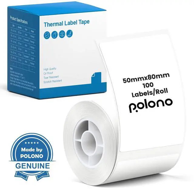 Main image of Thermal Labels for PM220S Label Maker, 1.97"x3.15" (50x80mm), Multi-Purpose Thermal Sticker Label Tape, Self-Adhesive Thermal Paper for Home, Office, 100 Labels/1Roll, White