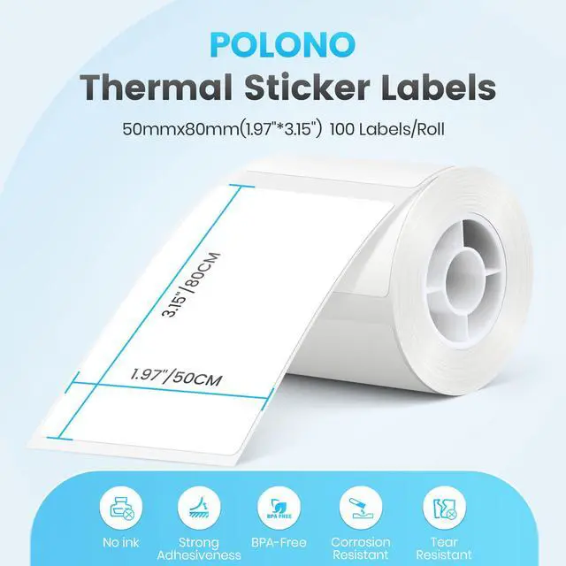 Alt view image 2 of 7 - Thermal Labels for PM220S Label Maker, 1.97"x3.15" (50x80mm), Multi-Purpose Thermal Sticker Label Tape, Self-Adhesive Thermal Paper for Home, Office, 100 Labels/1Roll, White