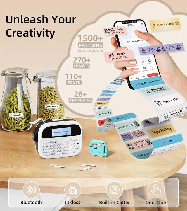 Alt view image 7 of 7 - Label Maker Machine with-Tape, Rechargeable Label Maker Waterproof-Labels, Backlit Bluetooth Labeler, M950 12mm Portable Labeling Maker for Home Organization Office School Teacher Supplies