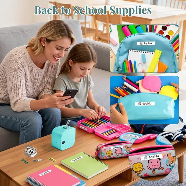 Alt view image 3 of 7 - Label Maker Machine with Tape, P12 Bluetooth Mini Label Makers Thermal Transfer Ribbon Printer Machine with Typewriters Templates for Home, School, Clothes, Gift Wrapping, Office, Green