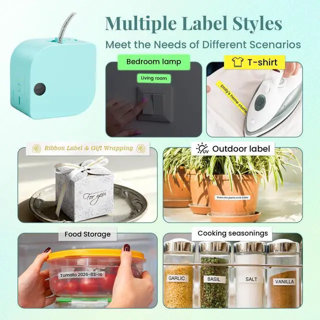 Alt view image 6 of 7 - Label Maker Machine with Tape, P12 Bluetooth Mini Label Makers Thermal Transfer Ribbon Printer Machine with Typewriters Templates for Home, School, Clothes, Gift Wrapping, Office, Green