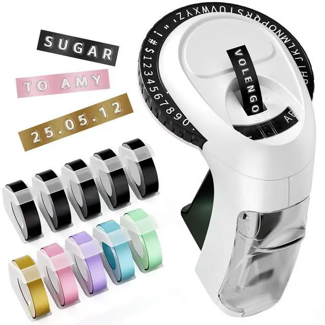 Main image of Embossing Label Maker, Scrapbook Supplies Junk Journal Kit, Vintage Embossed Label Maker Machine with 10-Roll Color 3D Tapes, Retro Manual Embosser for Home DIY Crafts & Scrapbooking, Omega-S