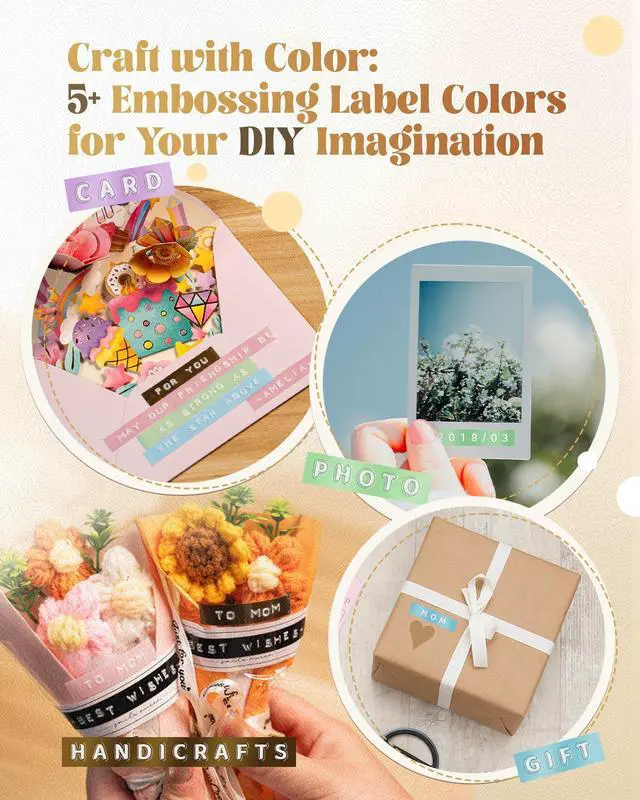 Alt view image 4 of 7 - Embossing Label Maker, Scrapbook Supplies Junk Journal Kit, Vintage Embossed Label Maker Machine with 10-Roll Color 3D Tapes, Retro Manual Embosser for Home DIY Crafts & Scrapbooking, Omega-S