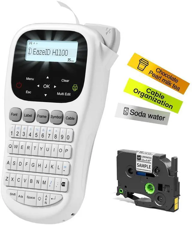 Main image of Label Maker Waterproof-Labels, Handheld Label Maker Machine with-Tape 12mm 0.47 Laminated White, Backlit Screen Multiple Fonts & Symbols, Portable Keyboard Labeler for Home Office School Use, H1100