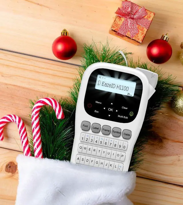 Alt view image 2 of 7 - Label Maker Waterproof-Labels, Handheld Label Maker Machine with-Tape 12mm 0.47 Laminated White, Backlit Screen Multiple Fonts & Symbols, Portable Keyboard Labeler for Home Office School Use, H1100