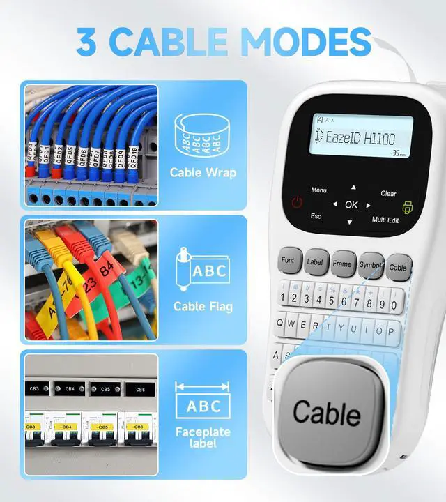 Alt view image 5 of 7 - Label Maker Waterproof-Labels, Handheld Label Maker Machine with-Tape 12mm 0.47 Laminated White, Backlit Screen Multiple Fonts & Symbols, Portable Keyboard Labeler for Home Office School Use, H1100