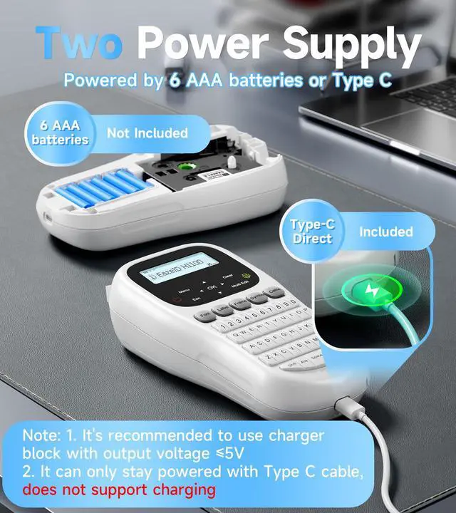 Alt view image 4 of 7 - Label Maker Waterproof-Labels, Handheld Label Maker Machine with-Tape 12mm 0.47 Laminated White, Backlit Screen Multiple Fonts & Symbols, Portable Keyboard Labeler for Home Office School Use, H1100