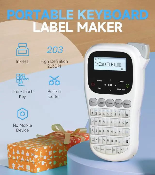 Alt view image 6 of 7 - Label Maker Waterproof-Labels, Handheld Label Maker Machine with-Tape 12mm 0.47 Laminated White, Backlit Screen Multiple Fonts & Symbols, Portable Keyboard Labeler for Home Office School Use, H1100