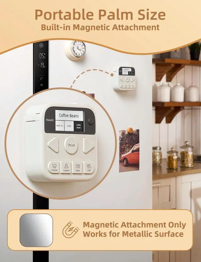 Alt view image 4 of 7 - Label Maker Machine with Tape, S1 Pro Bluetooth LCD Display Labeler, One-Click Quick Print Inkless Magnetic Label Printer for Kitchen Home School Office Organization