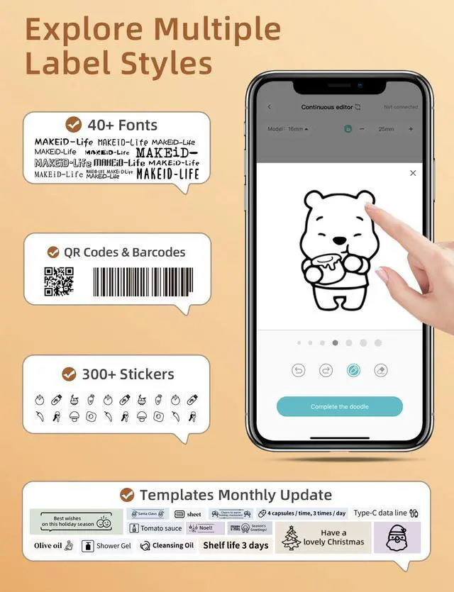 Alt view image 5 of 7 - Label Maker Machine with Tape, S1 Pro Bluetooth LCD Display Labeler, One-Click Quick Print Inkless Magnetic Label Printer for Kitchen Home School Office Organization