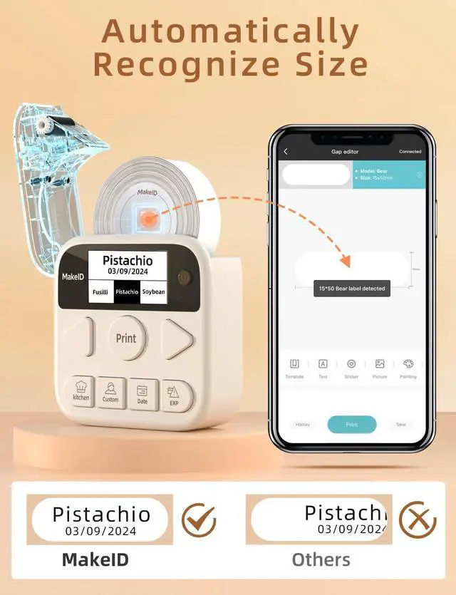 Alt view image 6 of 7 - Label Maker Machine with Tape, S1 Pro Bluetooth LCD Display Labeler, One-Click Quick Print Inkless Magnetic Label Printer for Kitchen Home School Office Organization