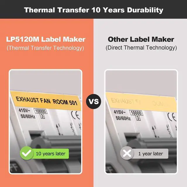 Alt view image 4 of 7 - LP5120M Label Maker Machine with Keyboard & AC Adapter, Waterproof Thermal Transfer Label Printer with Ik+ Icons for Garage, Home, Office Organization