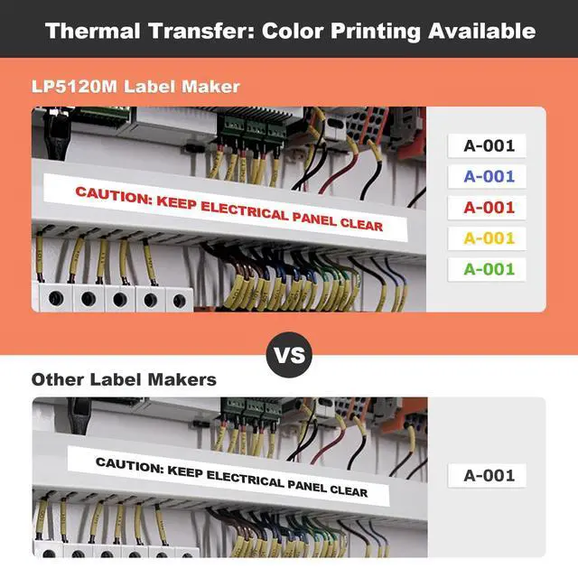 Alt view image 6 of 7 - LP5120M Label Maker Machine with Keyboard & AC Adapter, Waterproof Thermal Transfer Label Printer with Ik+ Icons for Garage, Home, Office Organization
