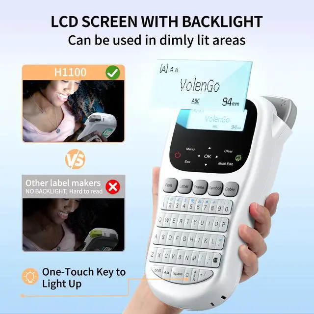 Alt view image 2 of 7 - Label Maker Machine with Tape, Label Maker Waterproof Labels 12mm Laminated, Handheld Backlit Labeler Machine, H1100 Portable Labeling Machine for Office Home Use