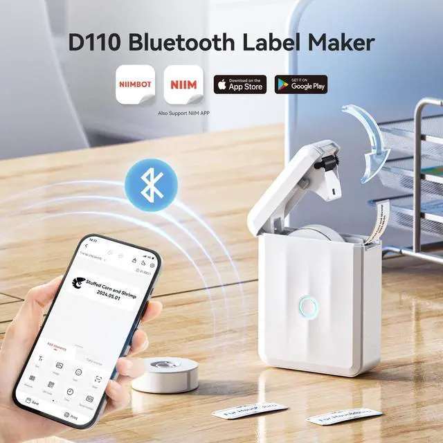 Alt view image 2 of 7 - D110 New Version Label Maker Machine with Tape, Handheld Bluetooth Label Printer, Mini Thermal Printer, Sticker Maker for Organizing Home Kitchen School,White