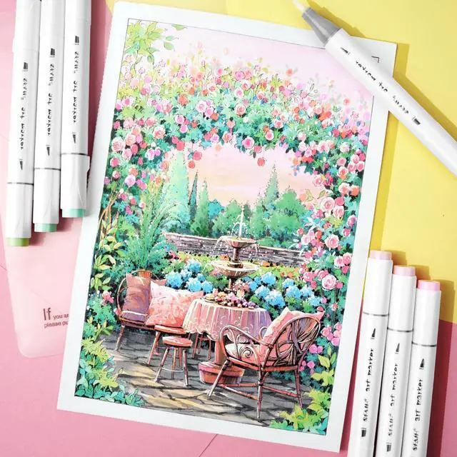 Alt view image 2 of 7 - Alcohol Markers Brush Tip - 61 Pastel Brush & Fine Dual Tip Art Markers for Artist Illustration, Adult Coloring Books, Gifts for Artist Adult, Colorless Blender, Enjoy Blending, Carrying Case