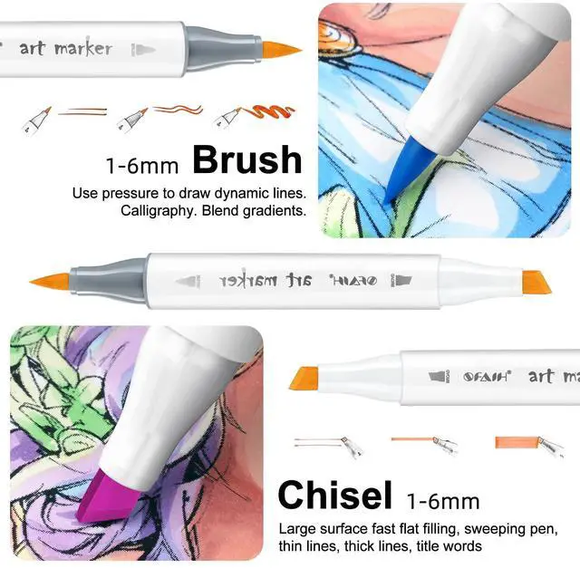 Alt view image 3 of 7 - Pastel Alcohol Markers Brush Tip - 51 Colors Dual Tip (Brush/Fine/Chisel) Coloring Markers for Adult Coloring Books Sketch Illustration, Gifts for Artist Adult, Seamless Blending -51/61/101 Sets