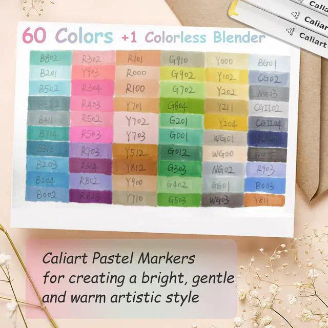 Alt view image 4 of 7 - Alcohol Markers Brush Tip, 61 Colors Pastel Art Marker Set Dual Tip Chisel & Brush, with Case Permanent Alcohol Based Colored Pens for Adult Coloring Books Artists Drawing Supplies Gifts