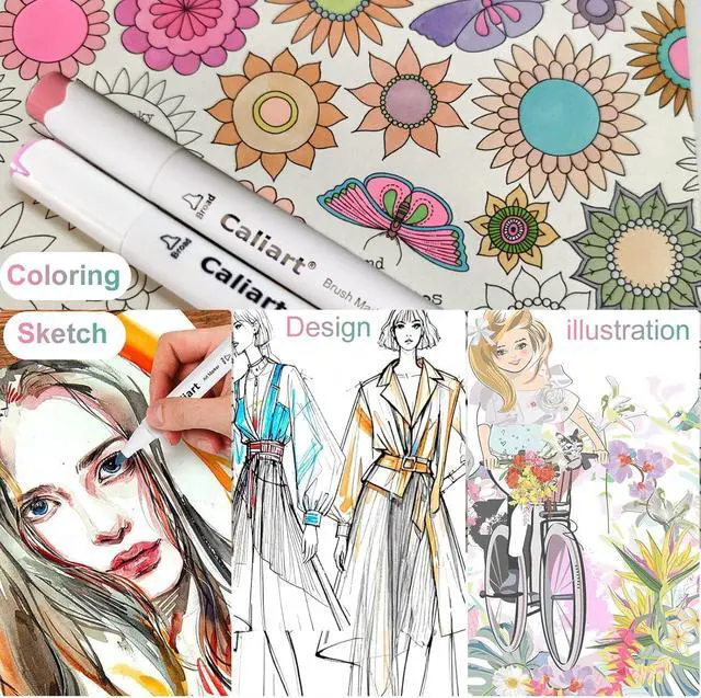 Alt view image 5 of 7 - Alcohol Markers Brush Tip, 61 Colors Pastel Art Marker Set Dual Tip Chisel & Brush, with Case Permanent Alcohol Based Colored Pens for Adult Coloring Books Artists Drawing Supplies Gifts