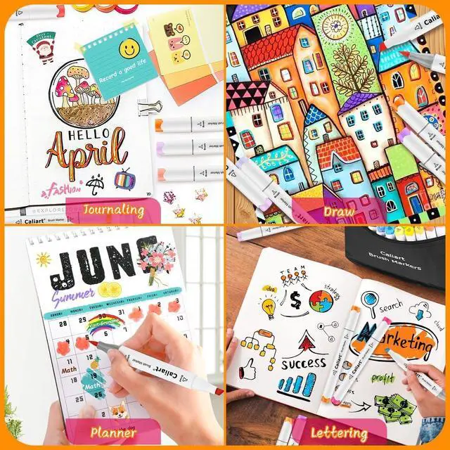 Alt view image 6 of 7 - Alcohol Markers Brush Tip, 61 Colors Pastel Art Marker Set Dual Tip Chisel & Brush, with Case Permanent Alcohol Based Colored Pens for Adult Coloring Books Artists Drawing Supplies Gifts