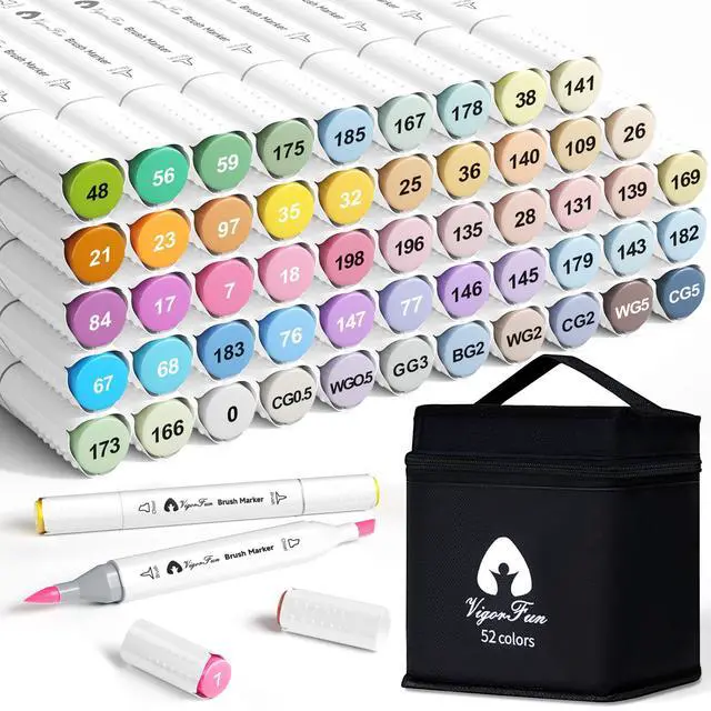 Main image of Alcohol Markers Brush Tip, 52 Pastel Colors Dual Tip Artist Brush & Chisel Tip Sketch Art Paint Marker Pens for Adults Coloring Drawing Sketching Illustration Art Supplies Kit