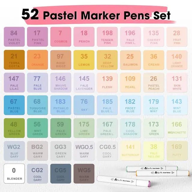 Alt view image 2 of 5 - Alcohol Markers Brush Tip, 52 Pastel Colors Dual Tip Artist Brush & Chisel Tip Sketch Art Paint Marker Pens for Adults Coloring Drawing Sketching Illustration Art Supplies Kit