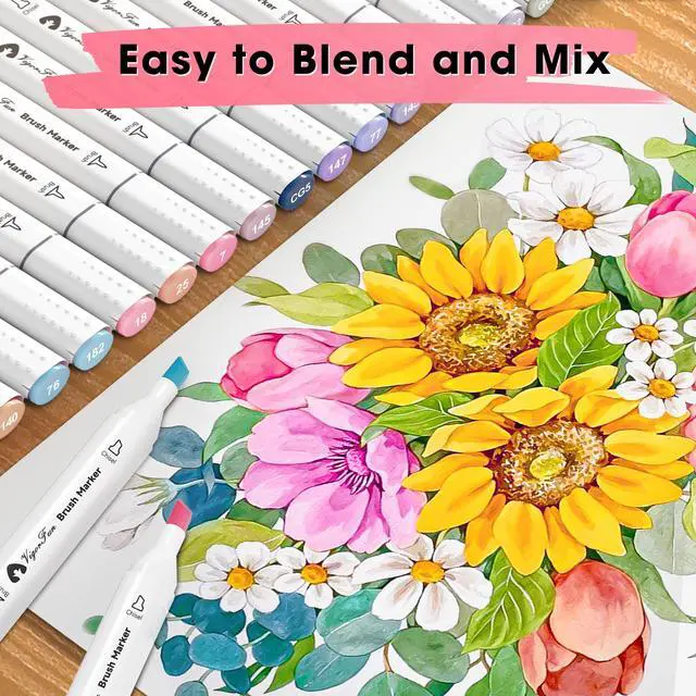 Alt view image 3 of 5 - Alcohol Markers Brush Tip, 52 Pastel Colors Dual Tip Artist Brush & Chisel Tip Sketch Art Paint Marker Pens for Adults Coloring Drawing Sketching Illustration Art Supplies Kit