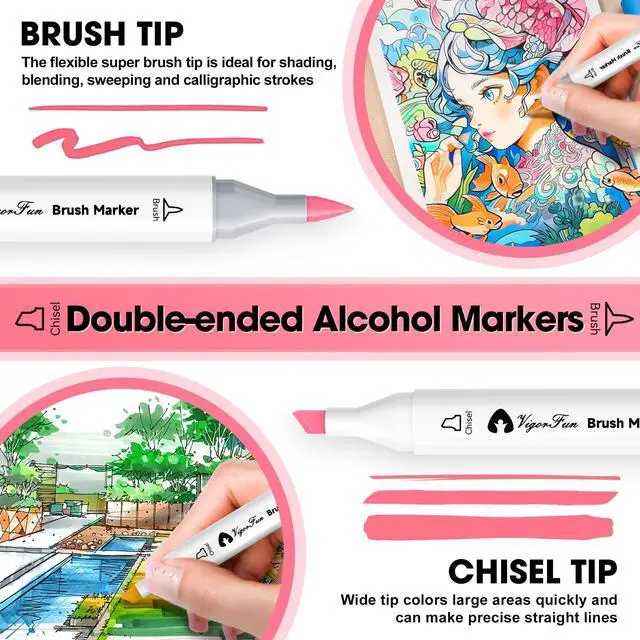 Alt view image 5 of 5 - Alcohol Markers Brush Tip, 52 Pastel Colors Dual Tip Artist Brush & Chisel Tip Sketch Art Paint Marker Pens for Adults Coloring Drawing Sketching Illustration Art Supplies Kit