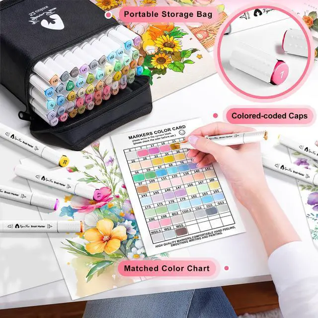 Alt view image 4 of 5 - Alcohol Markers Brush Tip, 52 Pastel Colors Dual Tip Artist Brush & Chisel Tip Sketch Art Paint Marker Pens for Adults Coloring Drawing Sketching Illustration Art Supplies Kit