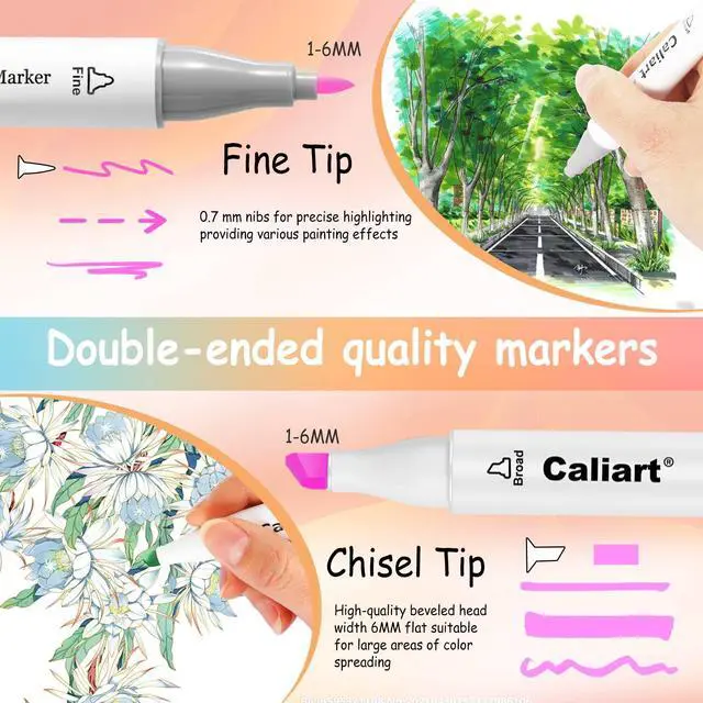 Alt view image 4 of 7 - Pastel Markers, 61 Colors Dual Tip Art Markers Sketch Pens Permanent Alcohol Based, with Case for Adults Artists Drawing Illustration Sketching Coloring