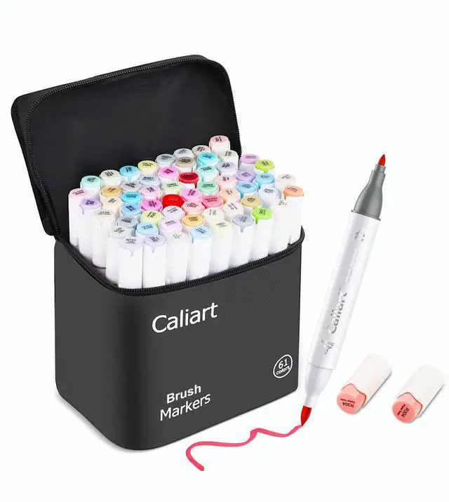 Main image of Alcohol Markers Brush Tip, 61 Colors Pastel Coloring Marker Set Dual Tip Fine & Brush, with Case Permanent Alcohol Based Colored Art Pens for Adult Coloring Books Artists Drawing Gifts