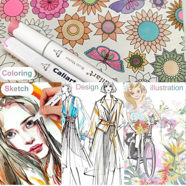 Alt view image 5 of 7 - Alcohol Markers Brush Tip, 61 Colors Pastel Coloring Marker Set Dual Tip Fine & Brush, with Case Permanent Alcohol Based Colored Art Pens for Adult Coloring Books Artists Drawing Gifts