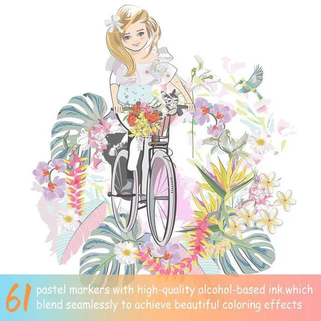 Alt view image 7 of 7 - Alcohol Markers Brush Tip, 61 Colors Pastel Coloring Marker Set Dual Tip Fine & Brush, with Case Permanent Alcohol Based Colored Art Pens for Adult Coloring Books Artists Drawing Gifts