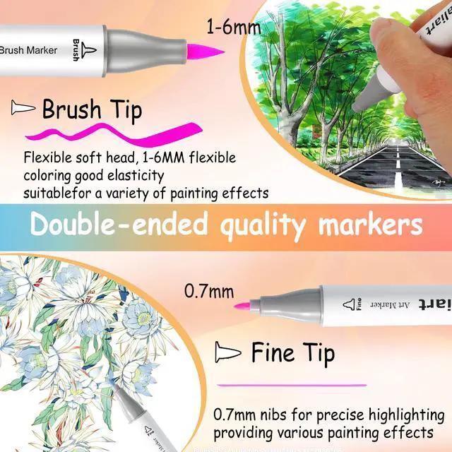 Alt view image 6 of 7 - Alcohol Markers Brush Tip, 61 Colors Pastel Coloring Marker Set Dual Tip Fine & Brush, with Case Permanent Alcohol Based Colored Art Pens for Adult Coloring Books Artists Drawing Gifts