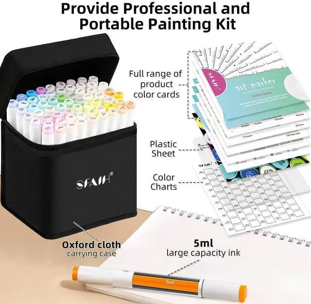 Alt view image 5 of 7 - Alcohol Markers Brush Tip - 61 Pastel Brush & Fine Dual Tip Art Markers for Artist Illustration, Adult Coloring Books, Gifts for Artist Adult, Colorless Blender, Enjoy Blending, Carrying Case