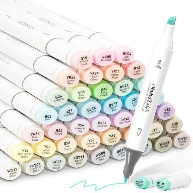 Main image of Alcohol Markers 48 Pastel Colors: AP Certificated Double Tipped Art Marker Set for Artists Adults Coloring Illustration - Chisel and Fine Dual Tips - Oahu of Ohuhu Markers - Refillable