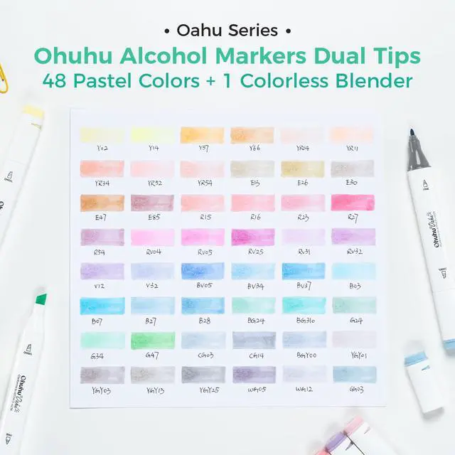 Alt view image 5 of 7 - Alcohol Markers 48 Pastel Colors: AP Certificated Double Tipped Art Marker Set for Artists Adults Coloring Illustration - Chisel and Fine Dual Tips - Oahu of Ohuhu Markers - Refillable