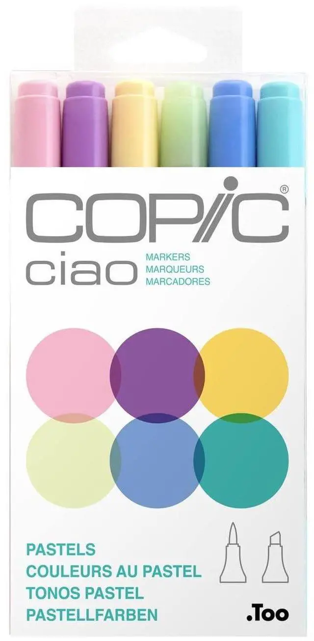 Main image of Ciao Pastel Alcohol Markers 6 Colors Dual Brush Tip Art Marker for Adults/Teen Artists & Creators, Permanent Blendable Sketch Markers for Coloring Drawing & Illustration Art - Pastel Color Set