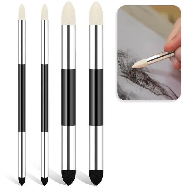 Main image of 4pcs Artist Blending Sponge Pen Dual Tip Reusable Drawing Art Soft Oil Pastel Blending Tools Washable Sketch Rubbing Sponge Brush for Artist Professional Sketch Drawing Blending Lightening & Highlight