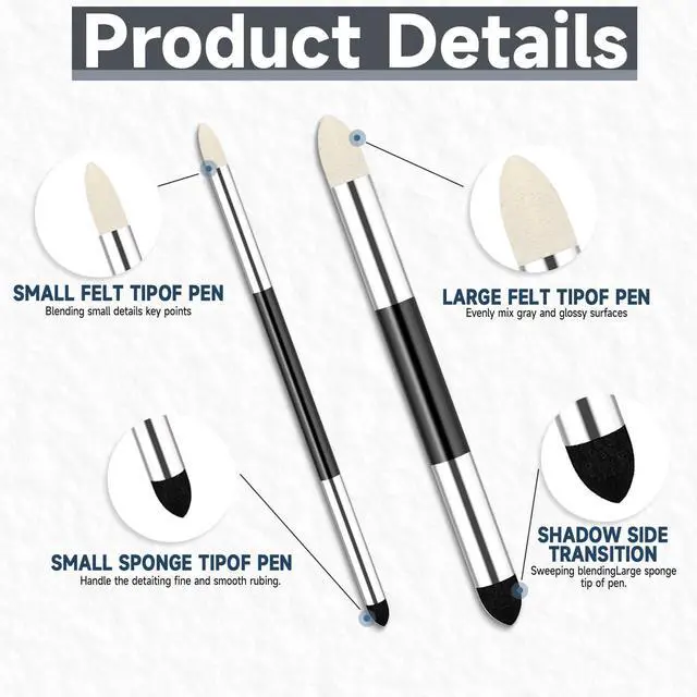 Alt view image 3 of 7 - 4pcs Artist Blending Sponge Pen Dual Tip Reusable Drawing Art Soft Oil Pastel Blending Tools Washable Sketch Rubbing Sponge Brush for Artist Professional Sketch Drawing Blending Lightening & Highlight